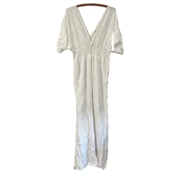 BiBi | Dresses | Bibi Womens Cream Embroidered Lace Deep V Smocked Maxi  Dress Size Large | Poshmark